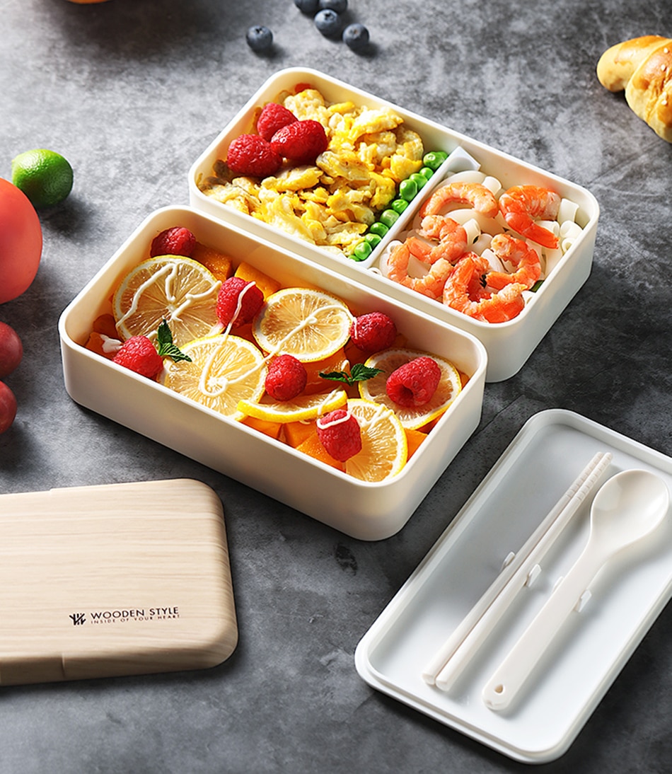 Double Layer Lunchbox with Spoon and Bag